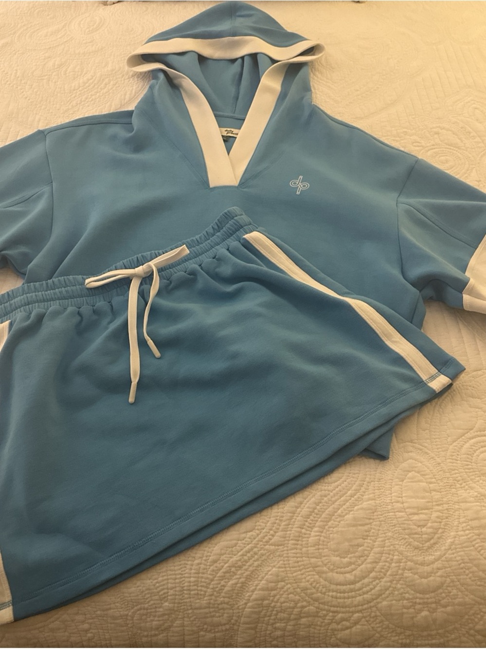 Light Blue Track Skirt Jogger Set with White Trim